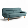 Blauwe stoffen bank 200 x 80 x 90cm met houten poten en gestikte rugleuningen