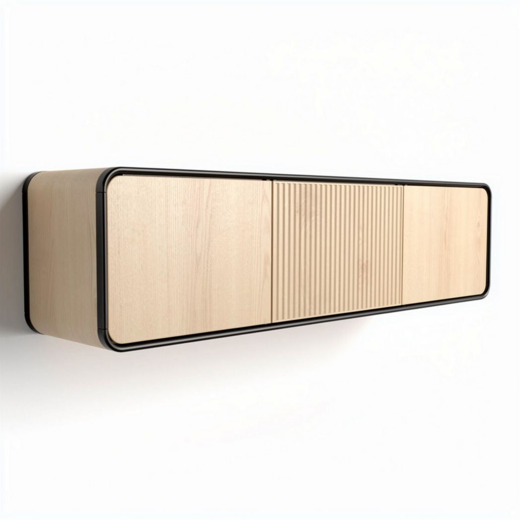 Wandplank van natuurlijk hout met zwarte rand 120 x 30 x 25cm