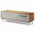 Lage kast van MDF met eikenhouten top 120 x 40 x 40cm wit en naturel