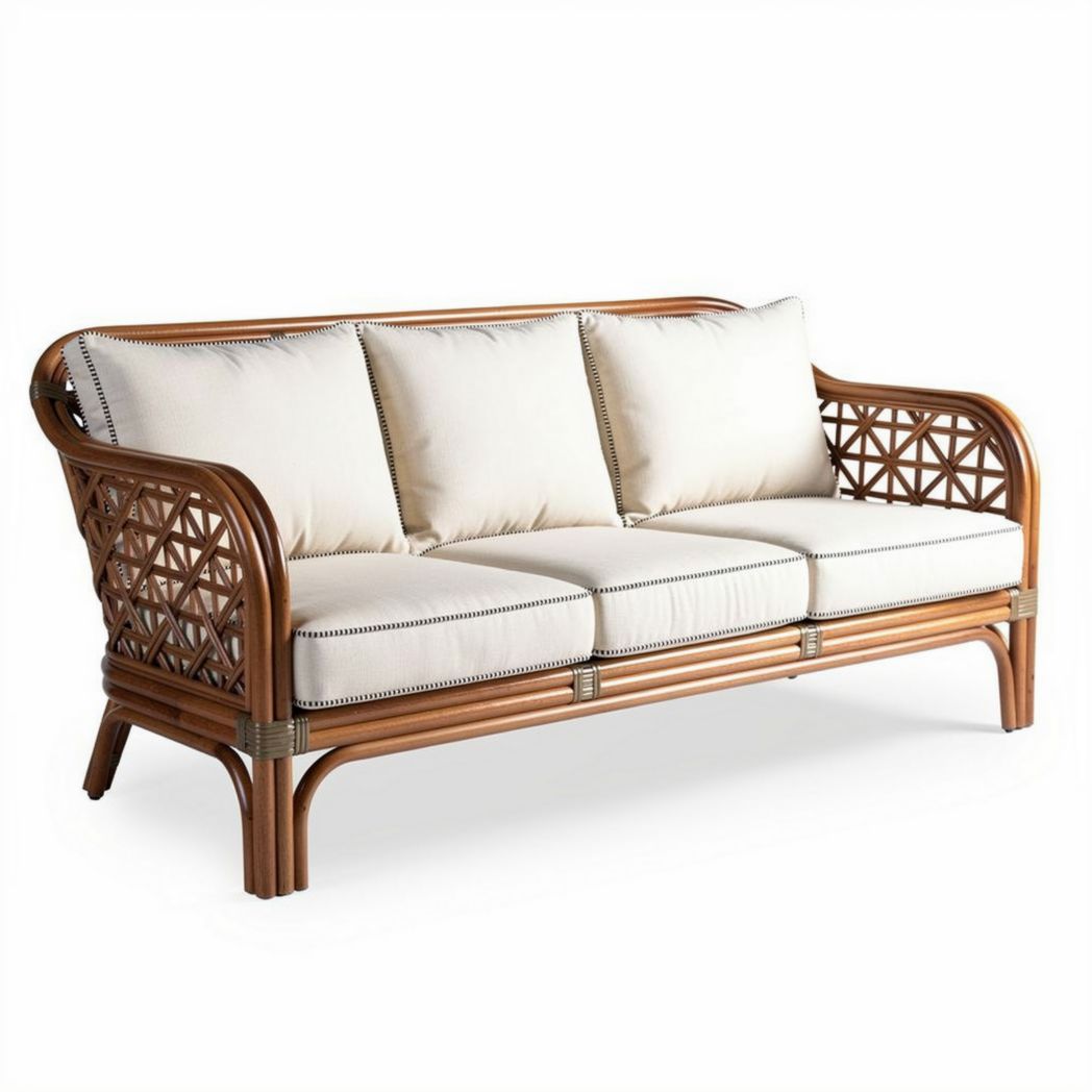 Rieten bank met kussens voor binnen en buiten 180 x 80 x 70cm