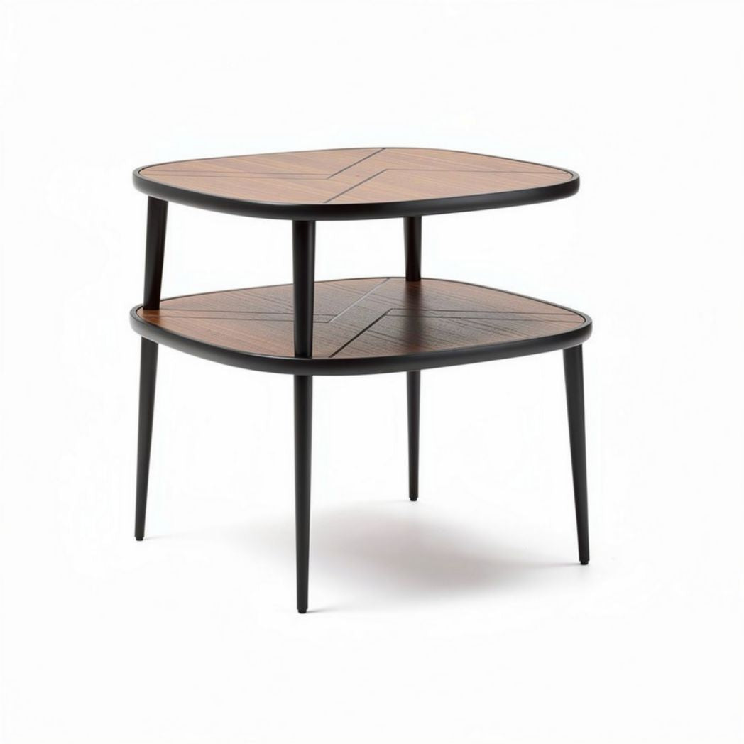 Houten bijzettafel met zwart metalen frame en afmetingen 50 x 50 x 45cm