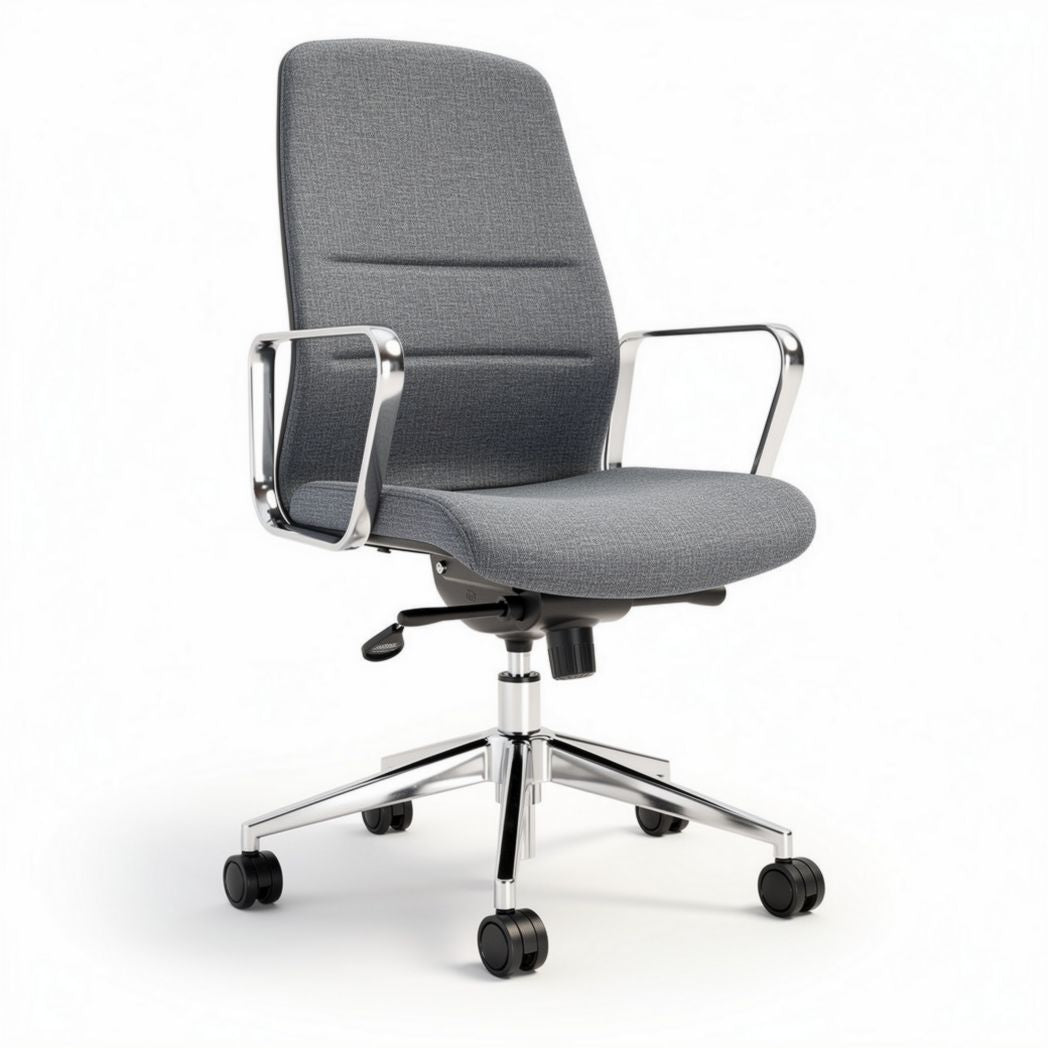 Bureau stoel met armleuningen van grijs stof afmetingen 60 x 60 x 100cm