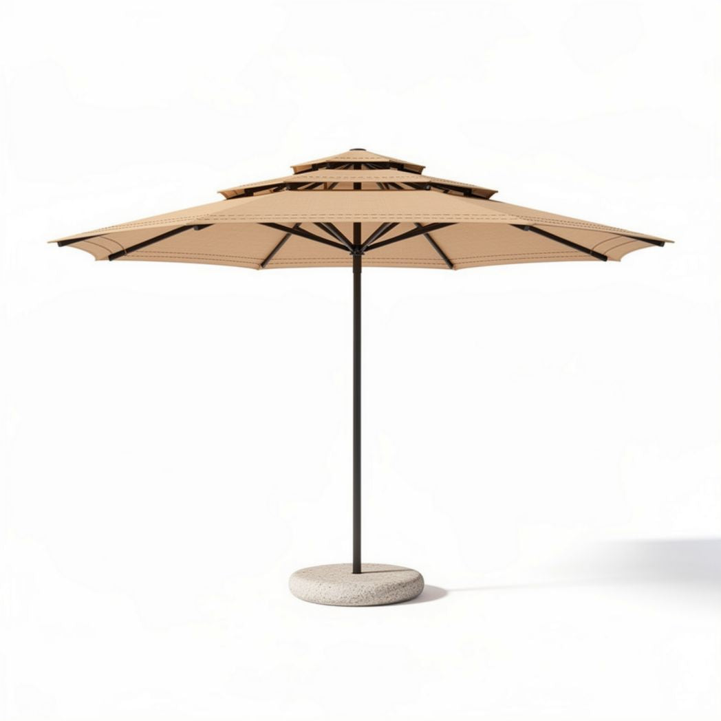 Parasol van 300 x 300 x 250cm met stevige betonnen voet en beige doek