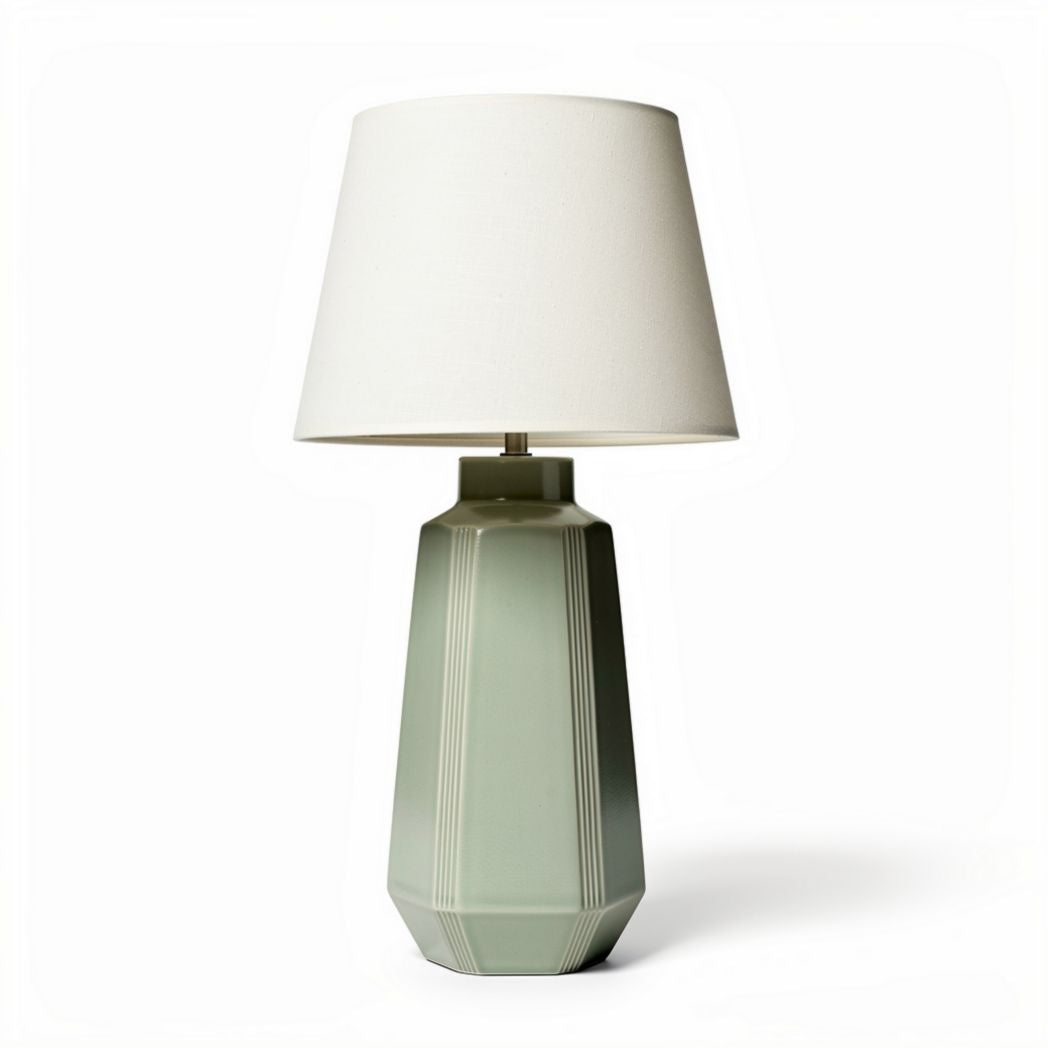 Tafellamp van keramiek met witte stoflampenkap lichtgroen 30 x 20 x 50cm