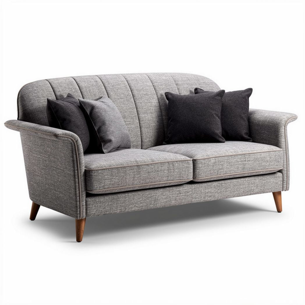 Grijs stoffen bank met kussens 200 x 90 x 85cm voor woonkamergebruik