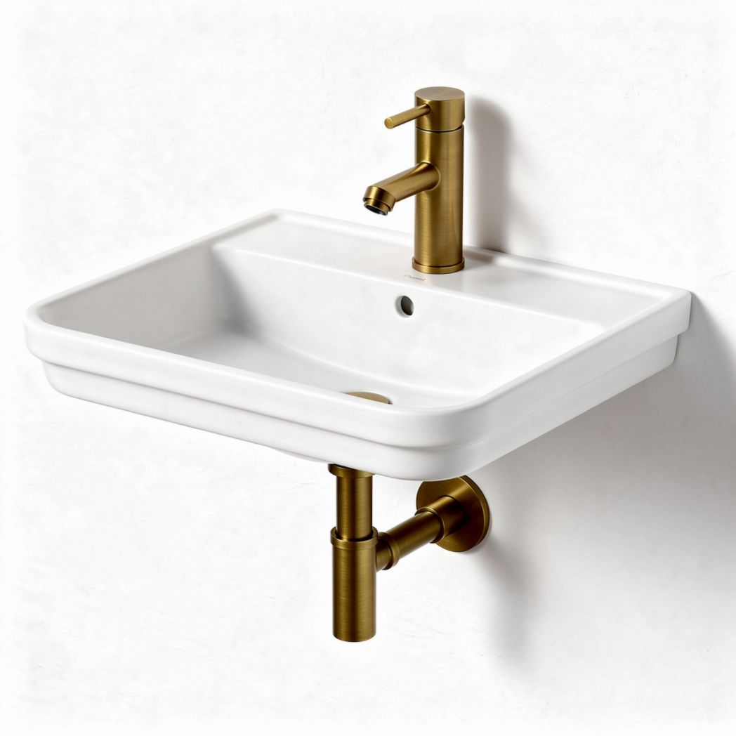 Witte keramische wastafel met gouden mengkraan 50 x 40 x 15cm