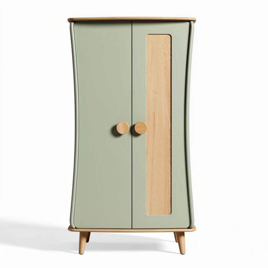 Kast van groen gelakt MDF met houten handgrepen en deuren 80 x 40 x 120cm